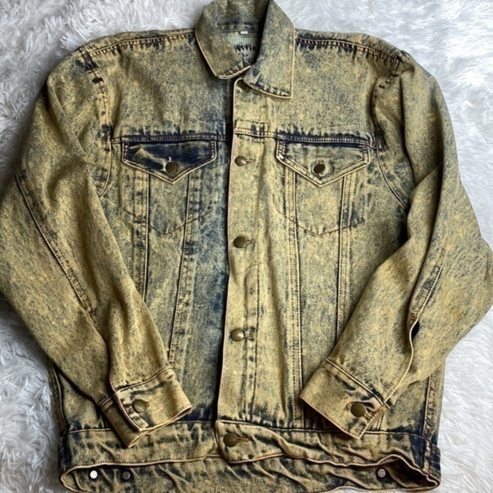 Vintage acid washed denim jacket with NYC on the back Medium unisex - Picture 4 of 7